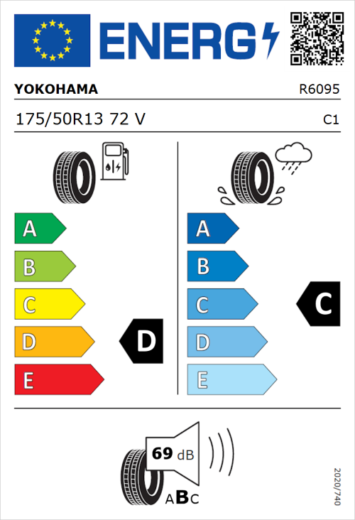 Tyre Label for Yokohama A539 175/50R13 72V