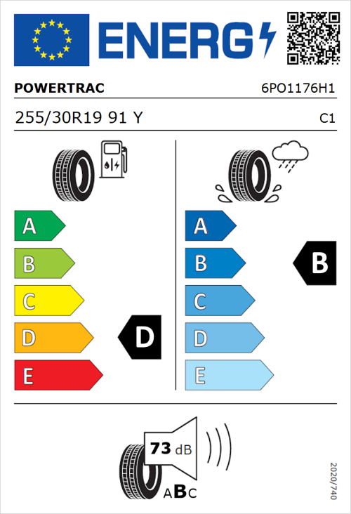 Tyre Label for Powertrac Racing Pro 255/30R19 91Y