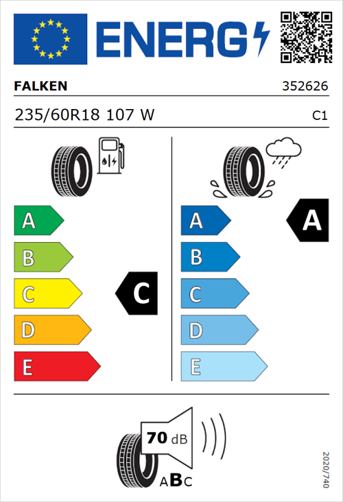 Tyre Label for Falken Azenis FK520 SUV 235/60R18 107W