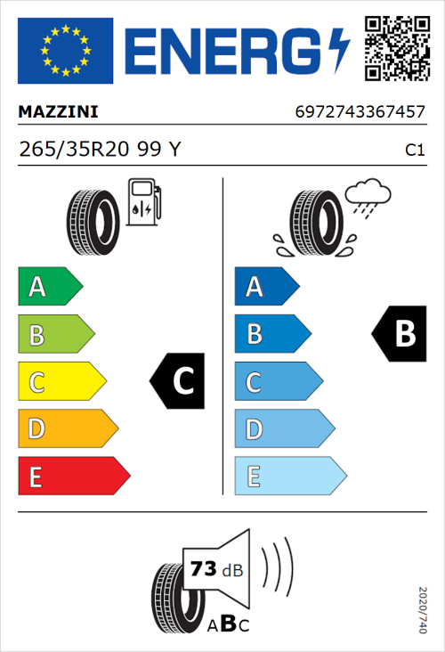 Tyre Label for Mazzini Eco 602 265/35R20 99Y
