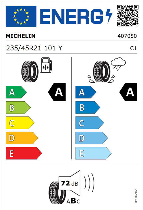 Tyre Label for Michelin Pilot Sport 5 Energy 235/45R21 101Y