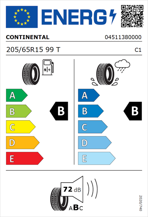 Tyre Label for Continental ContiVanContact 200 205/65R15 99T