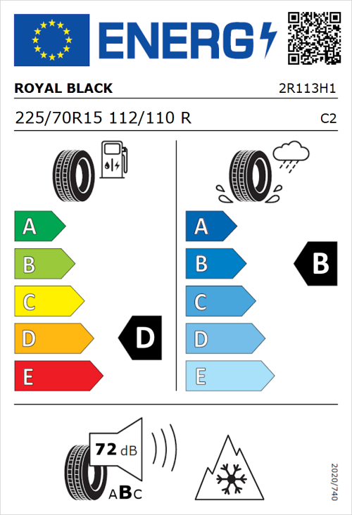 Tyre Label for Royal Black Commercial 225/70R15 112/110R